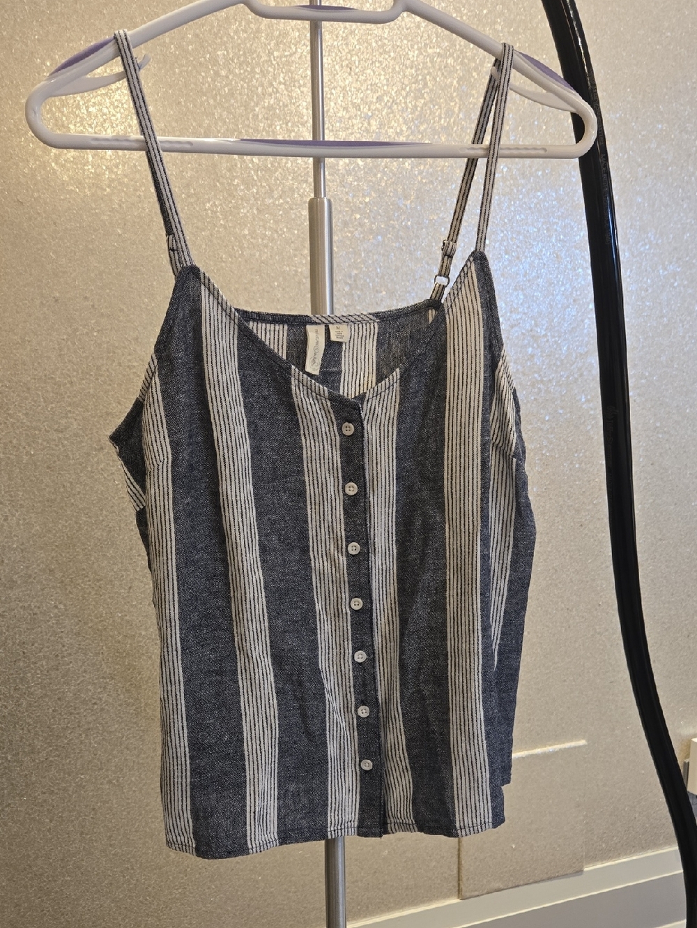 Treasure & Bond Navy and White Vertical-Stripe Button Cami